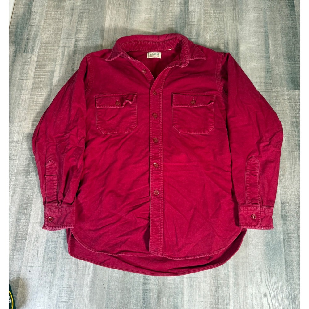 LL Bean Chamois Cloth Shirt Mens Red Heavyweight USA Flannel Button Up Medium